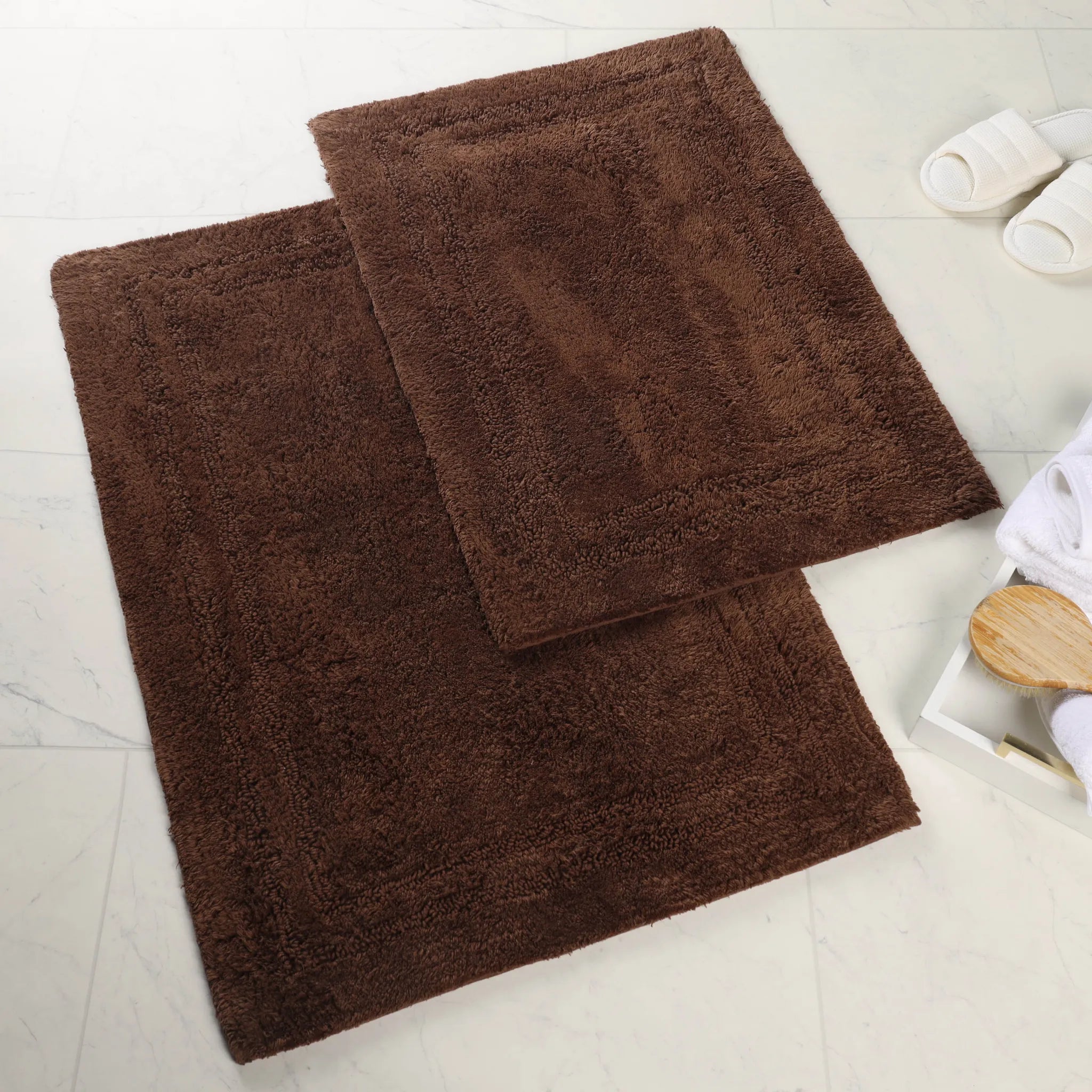 Cotton Solid Non-Skid Washable 2 Piece Bathroom Rug Set