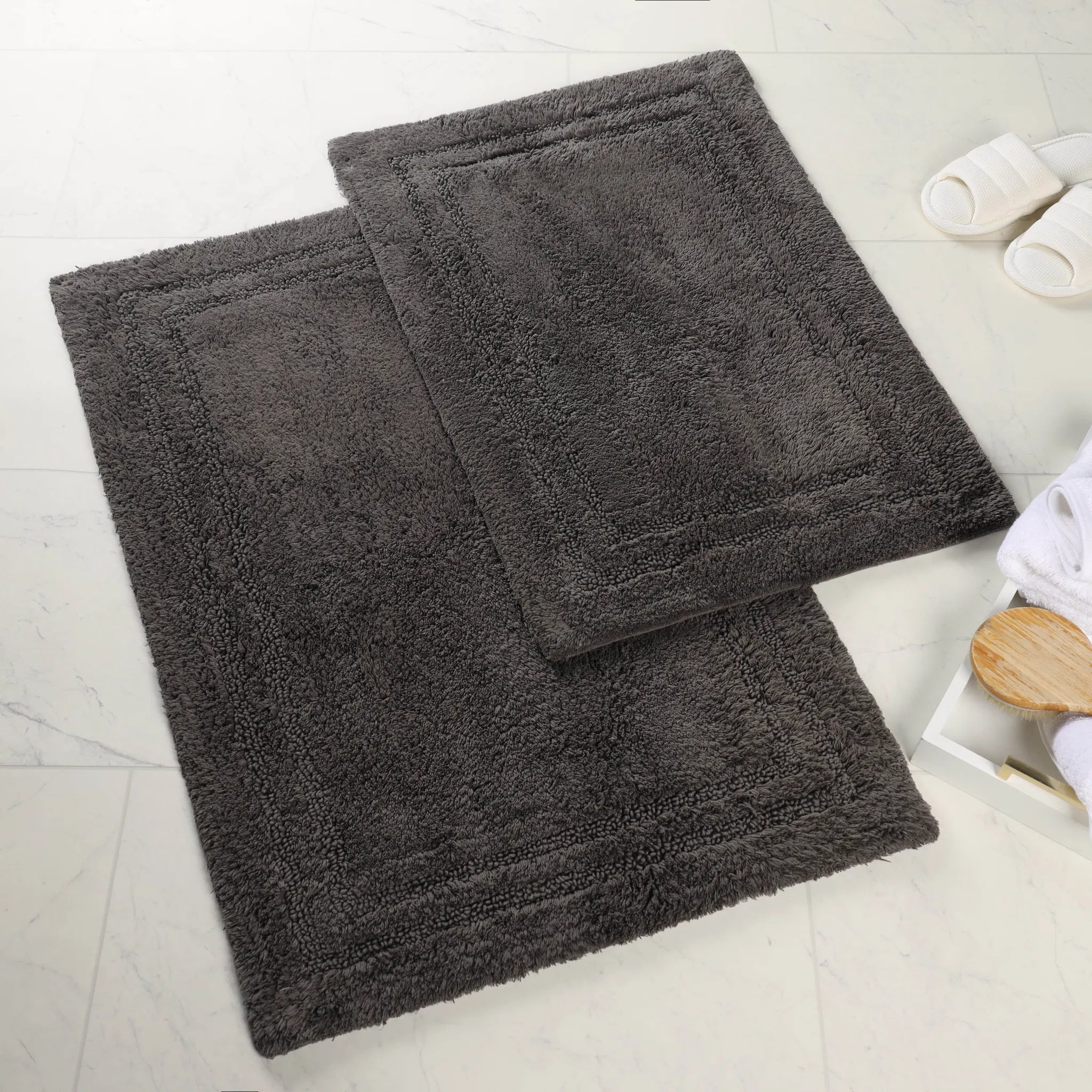 Cotton Solid Non-Skid Washable 2 Piece Bathroom Rug Set