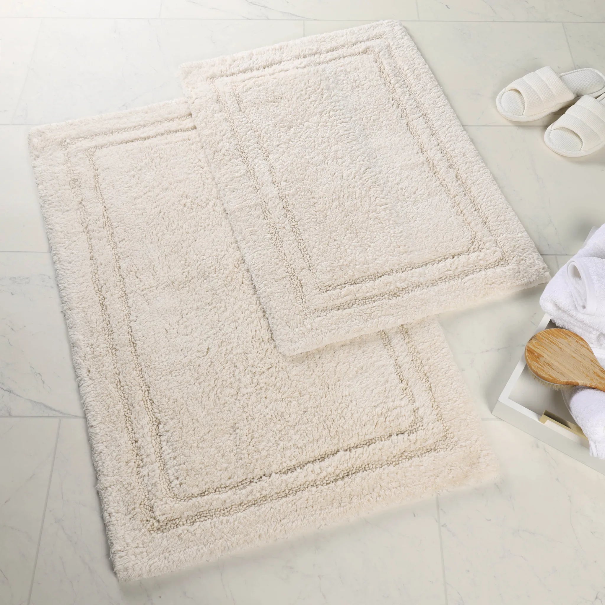 Cotton Solid Non-Skid Washable 2 Piece Bathroom Rug Set