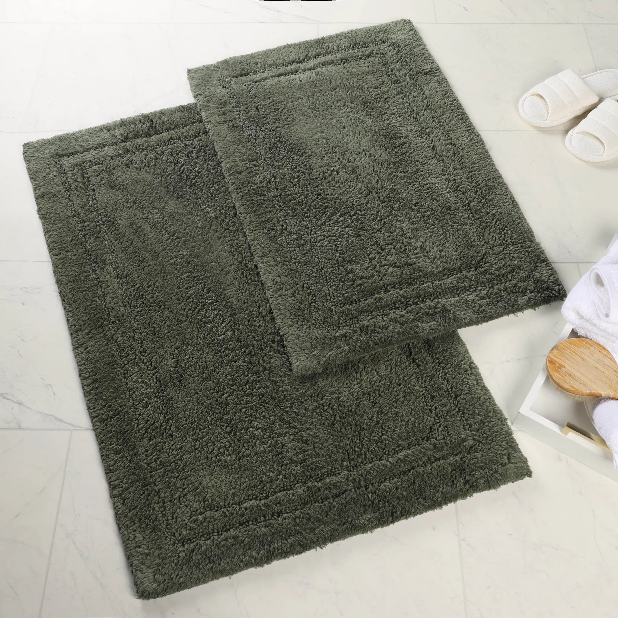Cotton Solid Non-Skid Washable 2 Piece Bathroom Rug Set
