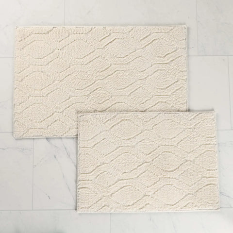 Brou Diamond Lattice Textured Washable Bath Rugs, Set of 2