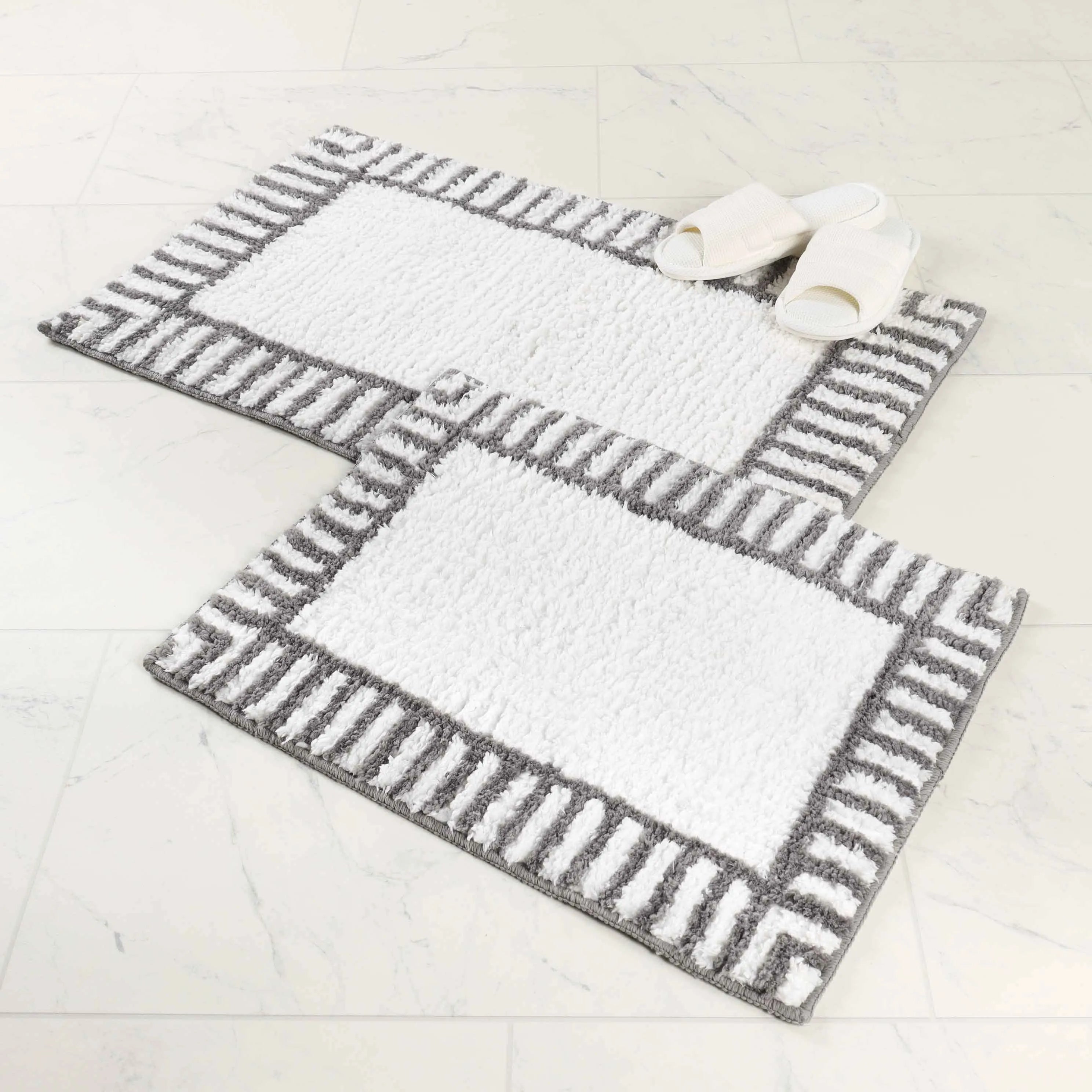 Inaya Modern Striped Tufted Shag Machine Washable Bath Rugs, Set of 2