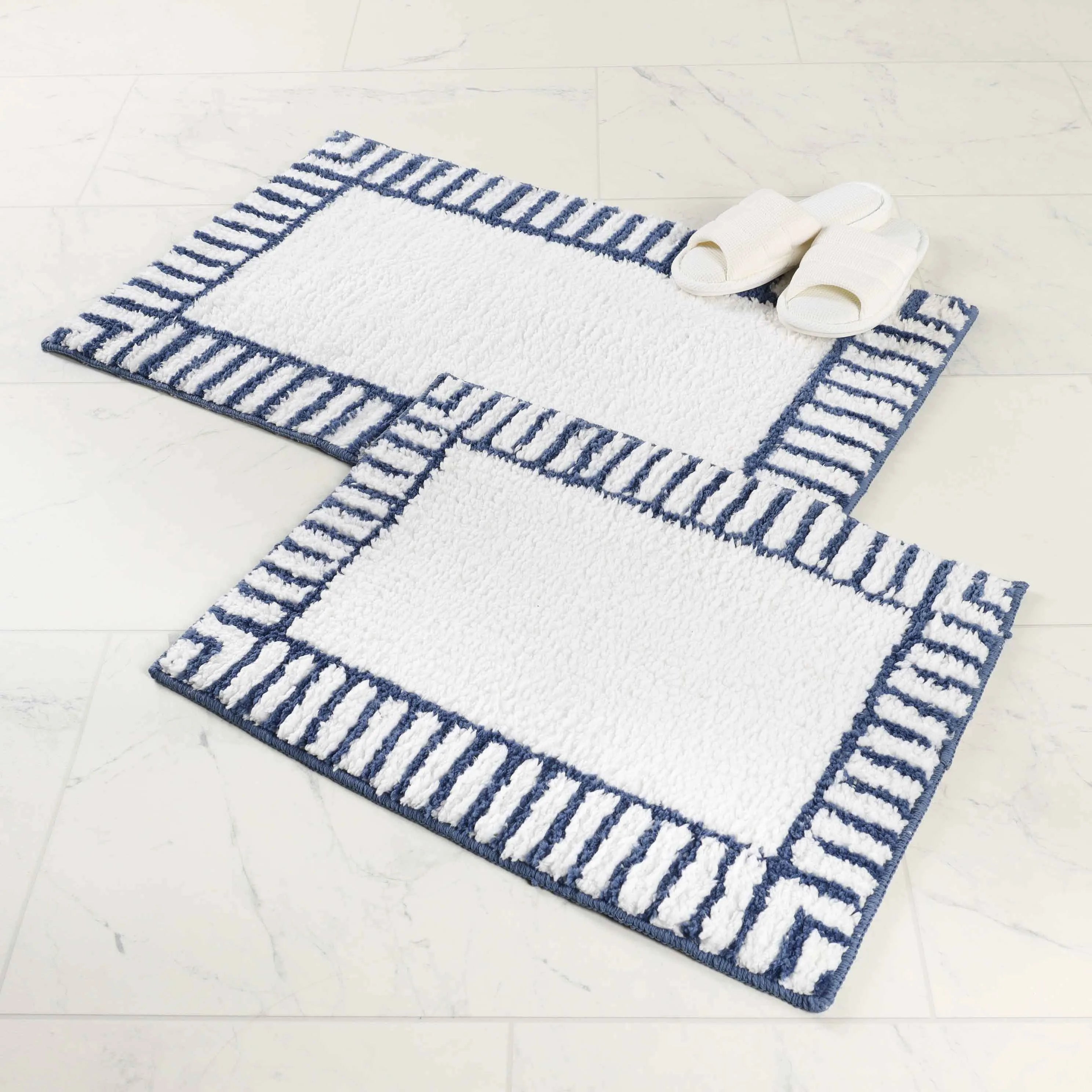 Inaya Modern Striped Tufted Shag Machine Washable Bath Rugs, Set of 2