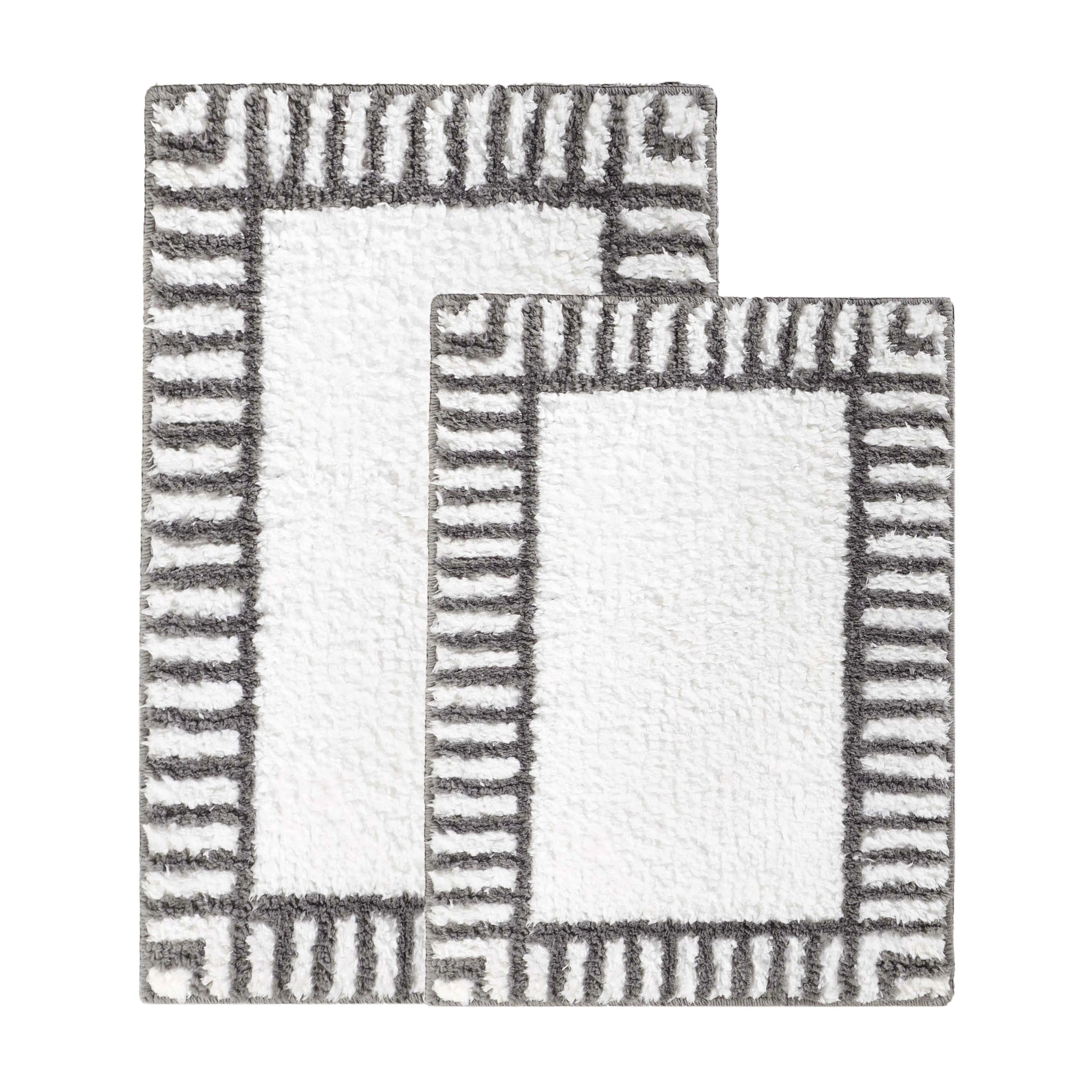 Inaya Modern Striped Tufted Shag Machine Washable Bath Rugs, Set of 2