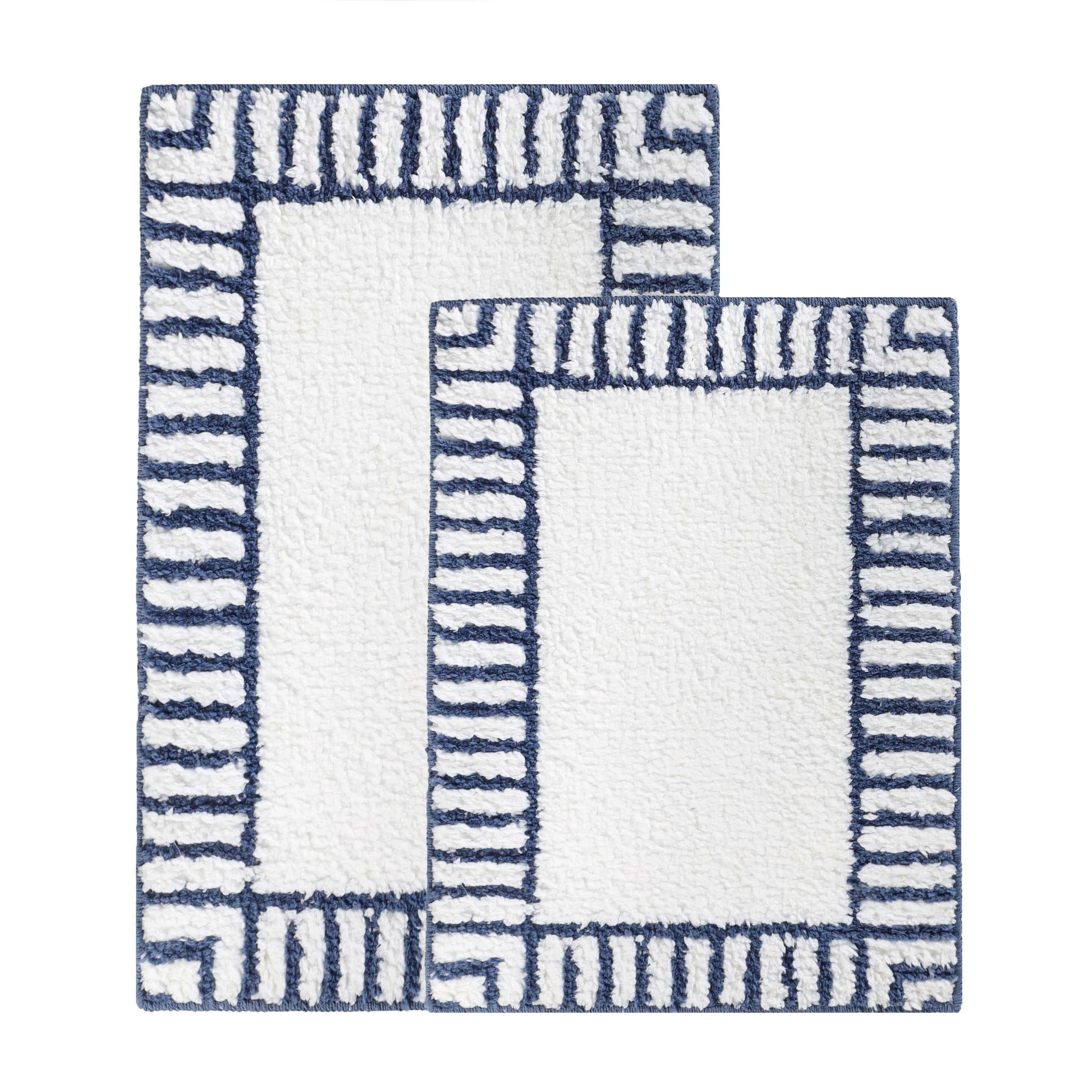 Inaya Modern Striped Tufted Shag Machine Washable Bath Rugs, Set of 2
