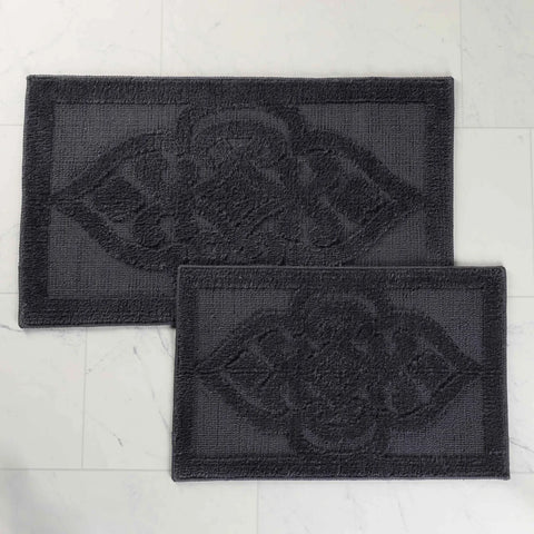 Myra Medallion Textured Machine Washable Bath Rugs, Set of 2