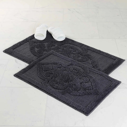 Myra Medallion Textured Machine Washable Bath Rugs, Set of 2