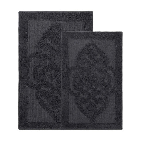 Myra Medallion Textured Machine Washable Bath Rugs, Set of 2