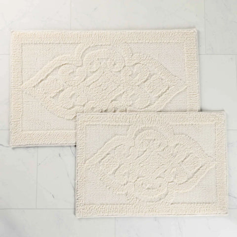 Myra Medallion Textured Machine Washable Bath Rugs, Set of 2