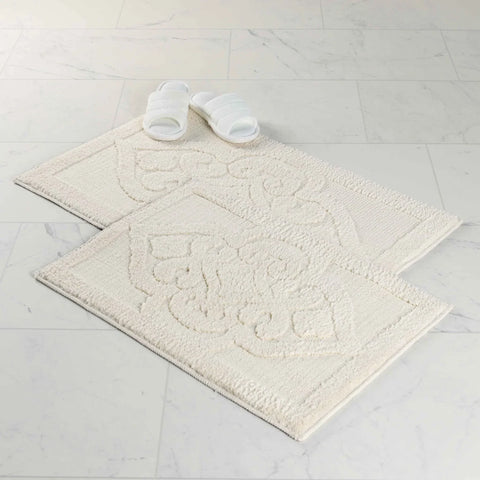 Myra Medallion Textured Machine Washable Bath Rugs, Set of 2
