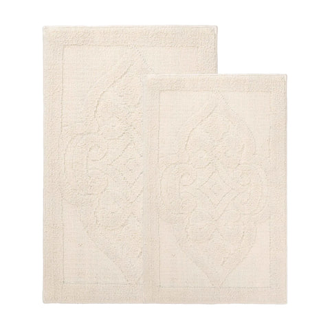 Myra Medallion Textured Machine Washable Bath Rugs, Set of 2