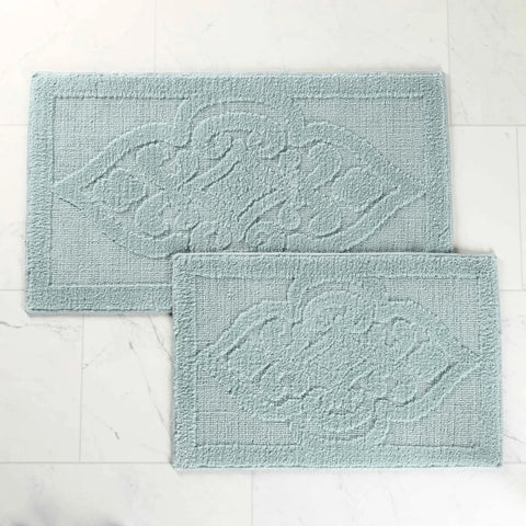 Myra Medallion Textured Machine Washable Bath Rugs, Set of 2