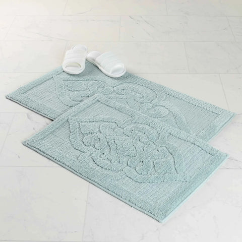 Myra Medallion Textured Machine Washable Bath Rugs, Set of 2