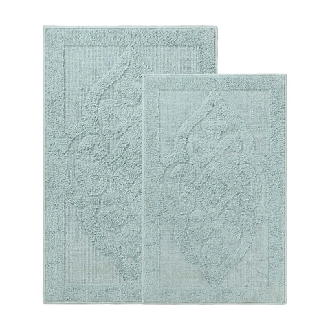 Myra Medallion Textured Machine Washable Bath Rugs, Set of 2