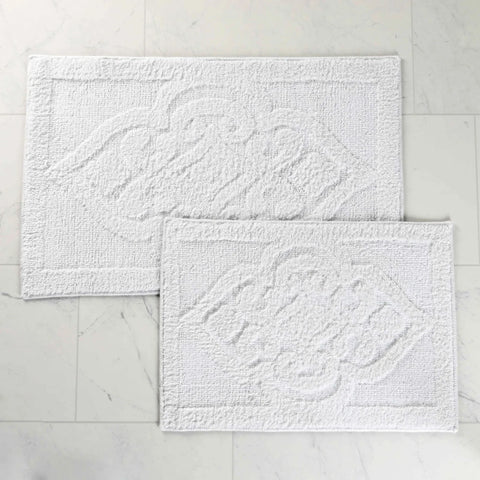 Myra Medallion Textured Machine Washable Bath Rugs, Set of 2