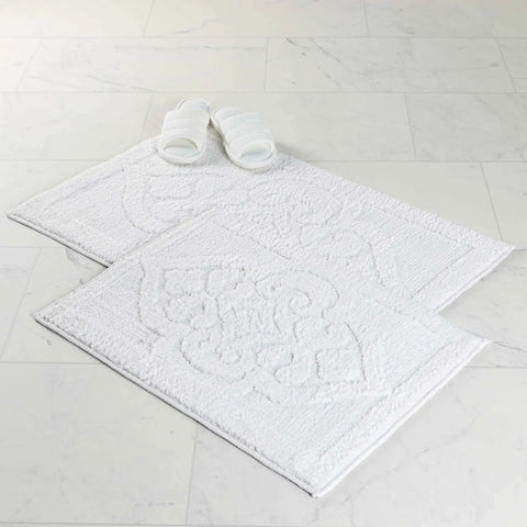 Myra Medallion Textured Machine Washable Bath Rugs, Set of 2