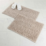 Venere Floral Scroll Textured Washable Bath Rugs, Set of 2