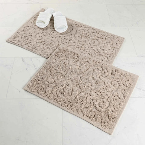 Venere Floral Scroll Textured Washable Bath Rugs, Set of 2