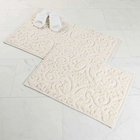 Venere Floral Scroll Textured Washable Bath Rugs, Set of 2