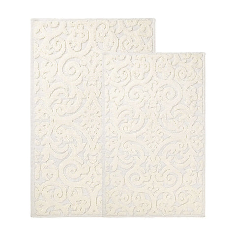 Venere Floral Scroll Textured Washable Bath Rugs, Set of 2