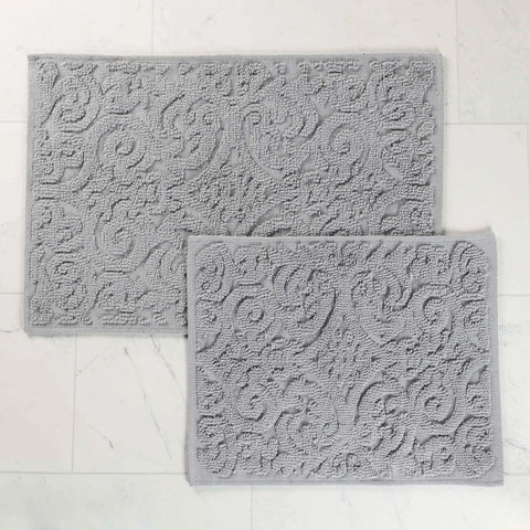 Venere Floral Scroll Textured Washable Bath Rugs, Set of 2