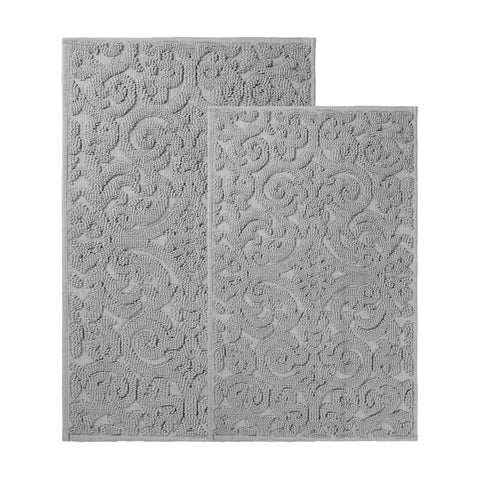 Venere Floral Scroll Textured Washable Bath Rugs, Set of 2