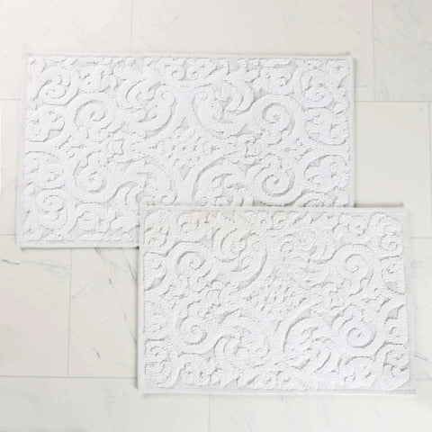 Venere Floral Scroll Textured Washable Bath Rugs, Set of 2