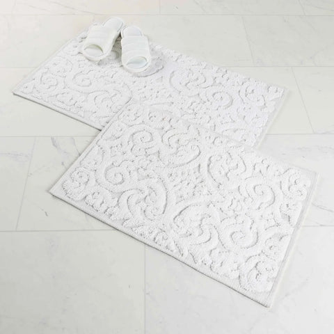 Venere Floral Scroll Textured Washable Bath Rugs, Set of 2