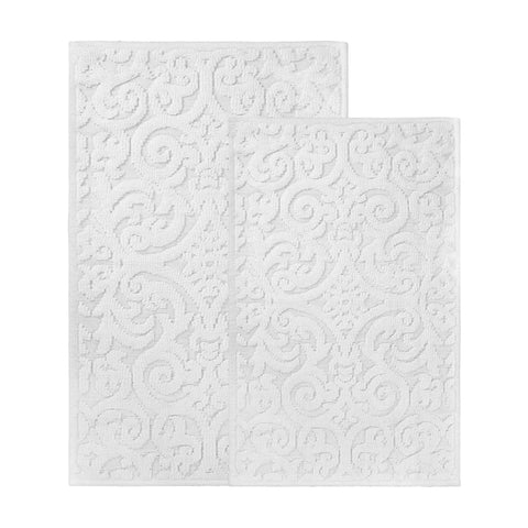 Venere Floral Scroll Textured Washable Bath Rugs, Set of 2