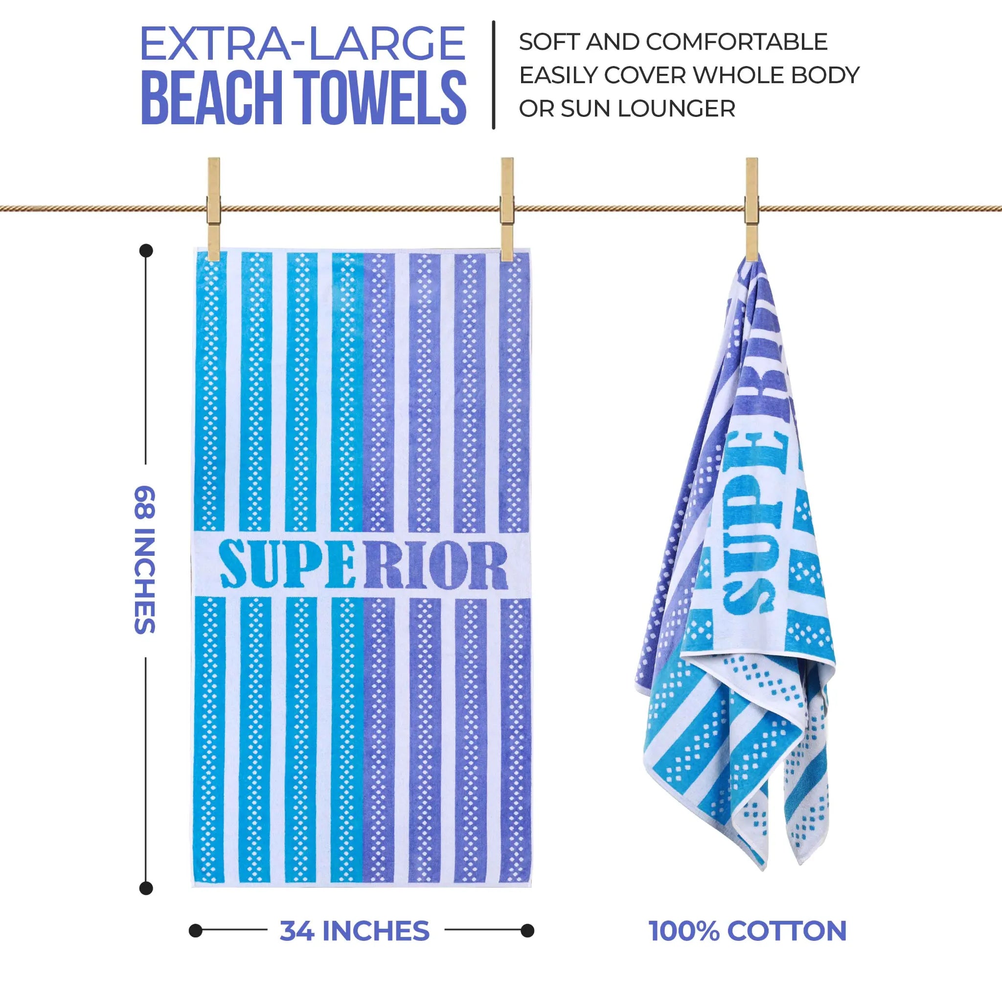 Striped Superior Cotton Velour Terry Large Oversized Beach Towel