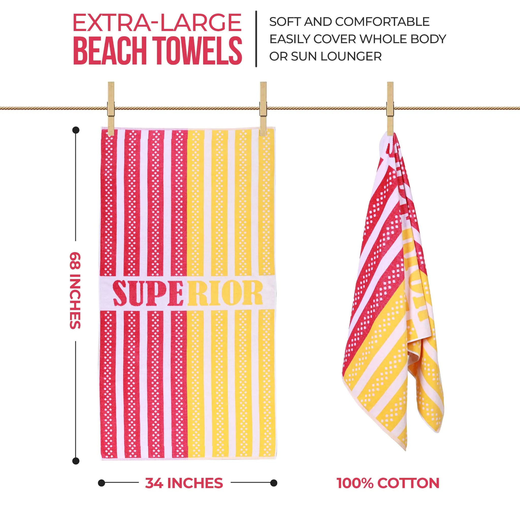 Striped Superior Cotton Velour Terry Large Oversized Beach Towel
