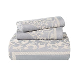 Lightweight Cotton Bedspread Set 3-Piece Lyron Floral Scroll Jacquard