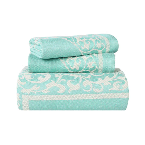 Lightweight Cotton Bedspread Set 3-Piece Lyron Floral Scroll Jacquard