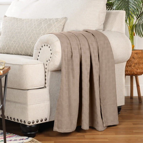 100% Cotton Thermal Blanket – Basketweave All-Season, Lightweight & Breathable