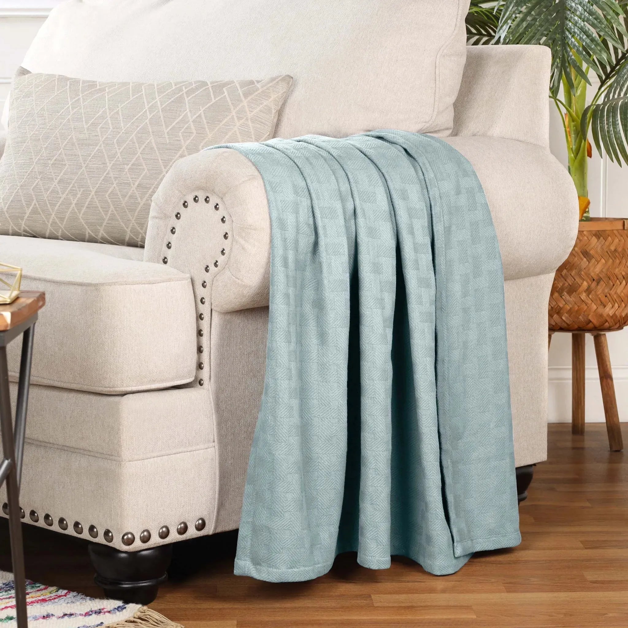Basketweave Classic Farmhouse All-Season Cotton Blanket