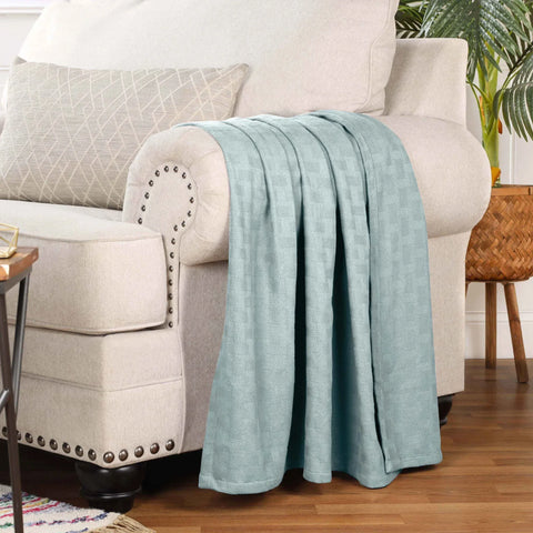 100% Cotton Thermal Blanket – Basketweave All-Season, Lightweight & Breathable
