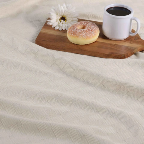 100% Cotton Thermal Blanket – Basketweave All-Season, Lightweight & Breathable