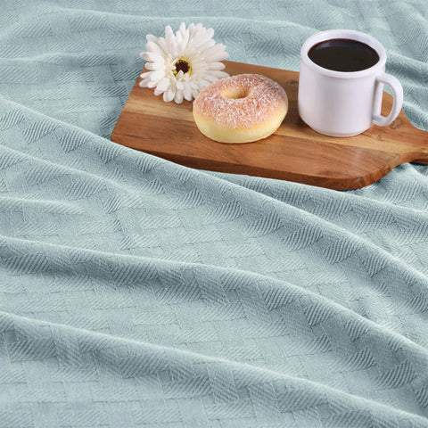 100% Cotton Thermal Blanket – Basketweave All-Season, Lightweight & Breathable