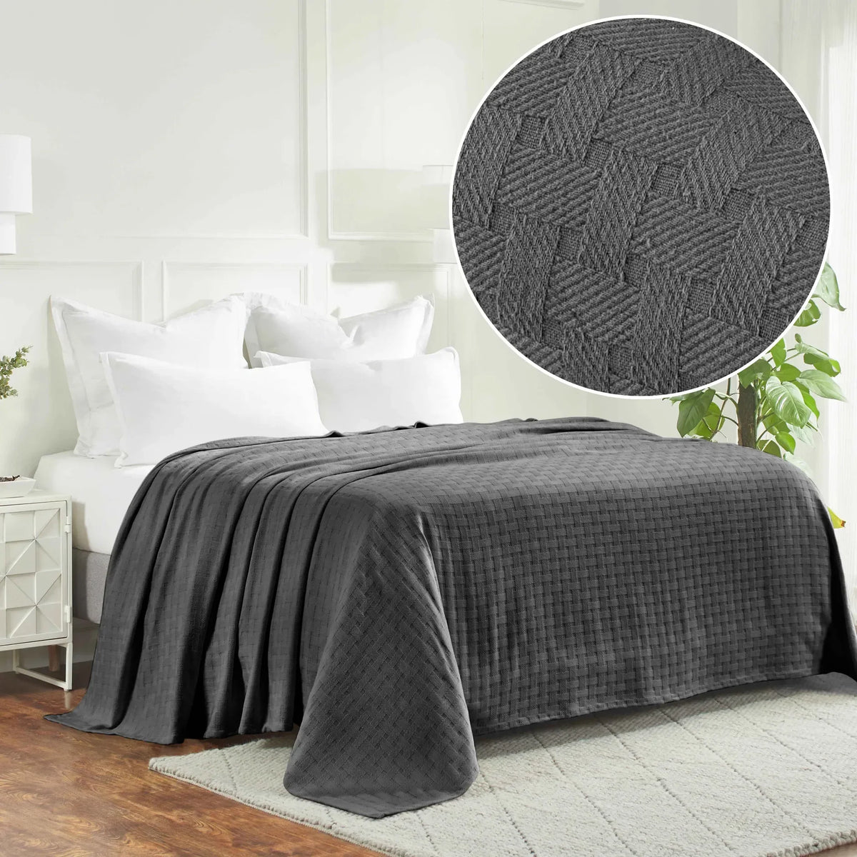 100% Cotton Thermal Blanket – Basketweave All-Season, Lightweight & Breathable