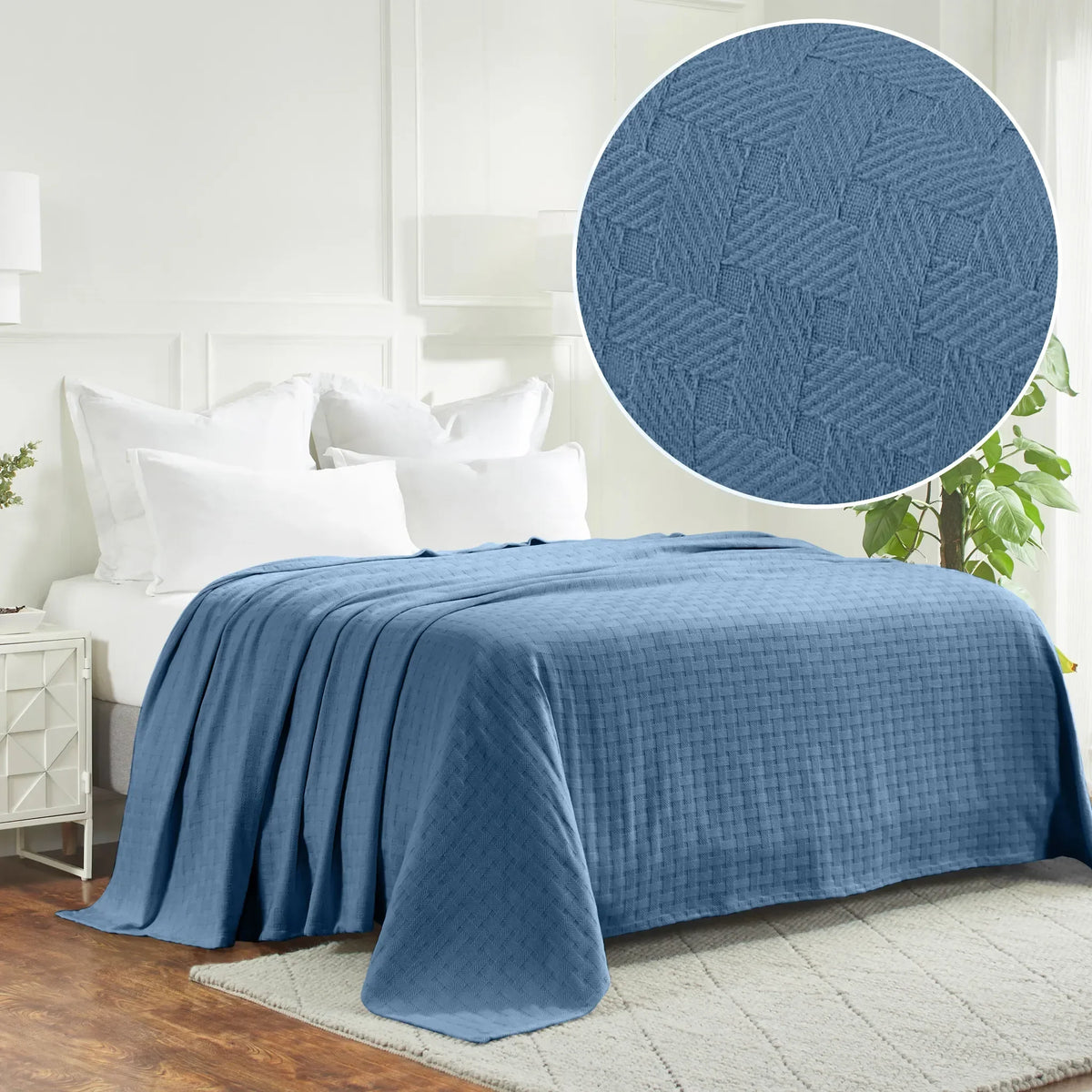 100% Cotton Thermal Blanket – Basketweave All-Season, Lightweight & Breathable