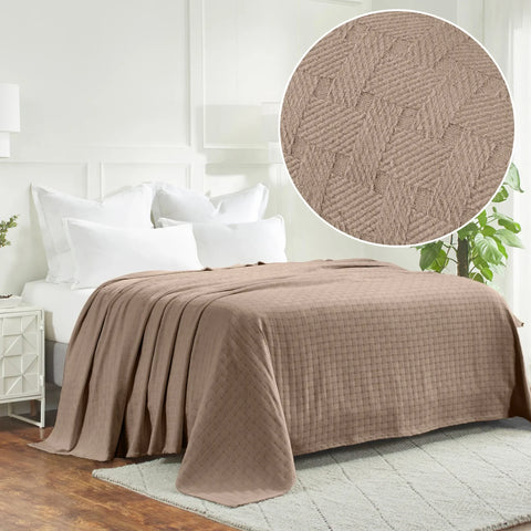 100% Cotton Thermal Blanket – Basketweave All-Season, Lightweight & Breathable