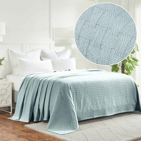 100% Cotton Thermal Blanket – Basketweave All-Season, Lightweight & Breathable