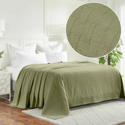 100% Cotton Thermal Blanket – Basketweave All-Season, Lightweight & Breathable