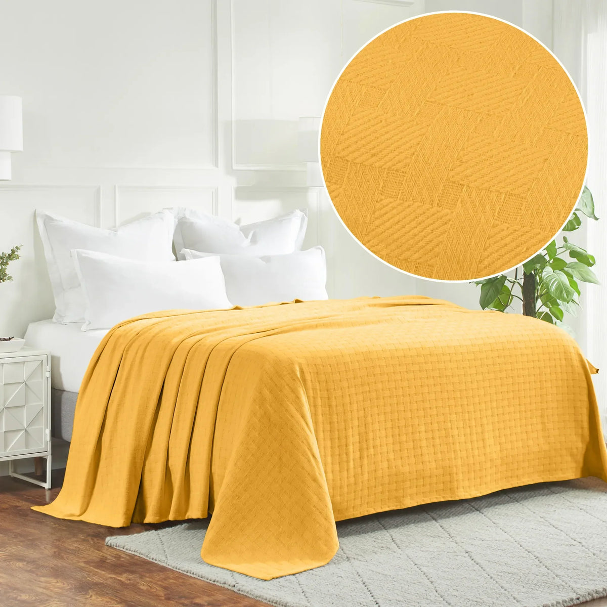 100% Cotton Thermal Blanket – Basketweave All-Season, Lightweight & Breathable