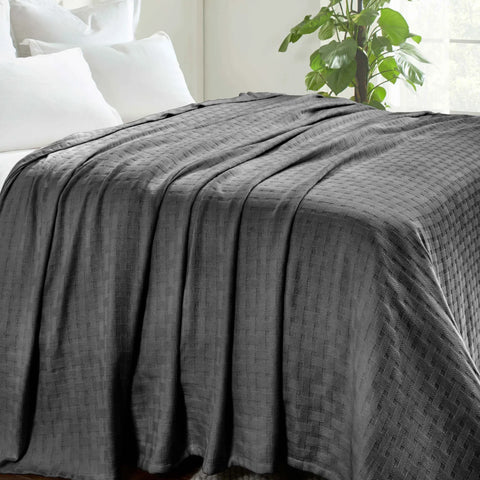 100% Cotton Thermal Blanket – Basketweave All-Season, Lightweight & Breathable