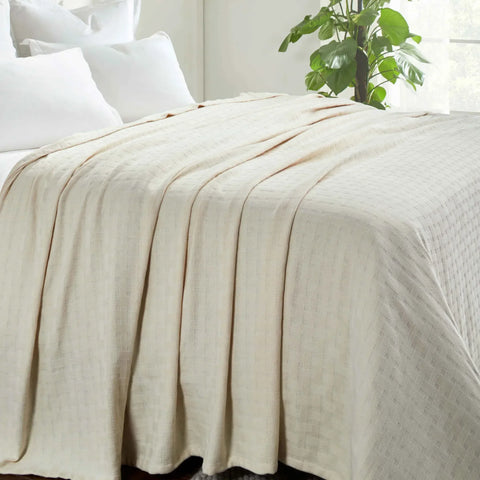 100% Cotton Thermal Blanket – Basketweave All-Season, Lightweight & Breathable