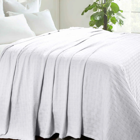 100% Cotton Thermal Blanket – Basketweave All-Season, Lightweight & Breathable