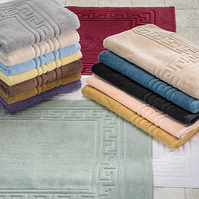 100% Cotton Absorbent Greek Key Border Solid 2 Piece Bath Mat Set