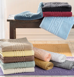 100% Cotton Absorbent Greek Key Border Solid 2 Piece Bath Mat Set