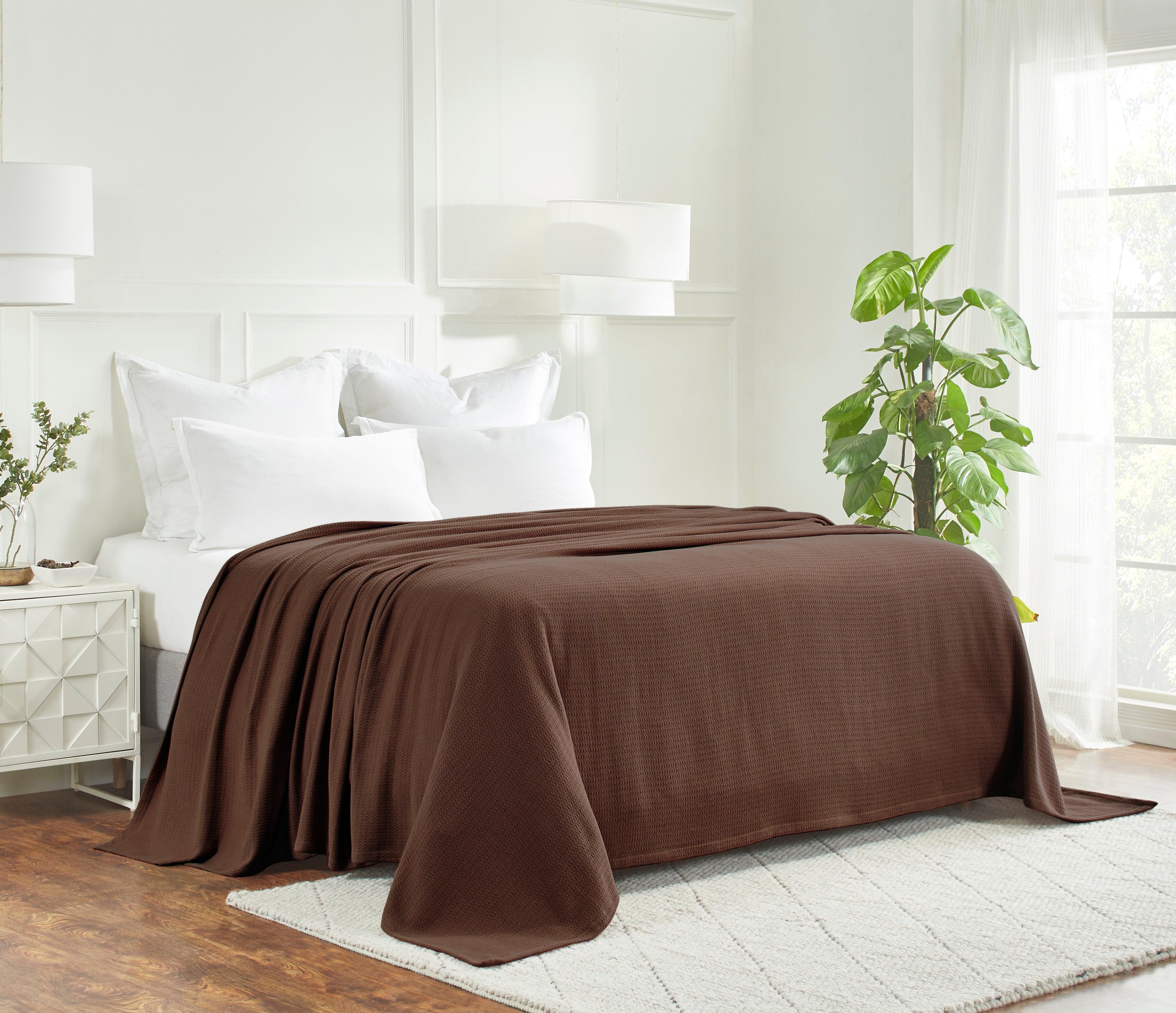 Waffle Weave Honeycomb Knit Soft Solid Textured Cotton Blanket